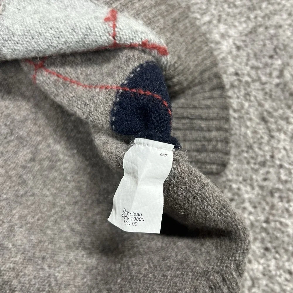 J.Crew Men's XL Lambswool Argyle Sweater Gray Blue Knit Diamond Plaid V-Neck